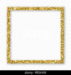 Gold Glitter Frame avec Bland Ombre isolé sur fond transparent. Abstract Texture brillante carrelets frontière. Explosion d'or de confettis. Vector Illustration de Vecteur