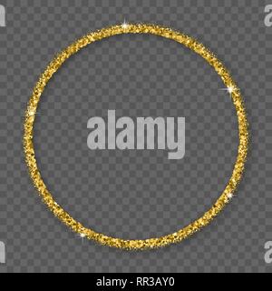 Gold Glitter Frame avec Bland Ombre isolé sur fond transparent. Abstract Texture brillant Cercle frontière. Explosion d'or de confettis. Vector Illustration de Vecteur