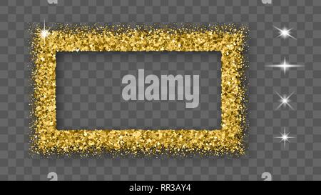 Gold Glitter Frame avec Bland Ombre isolé sur fond transparent. Abstract Texture brillant Rectangle frontière. Explosion d'or de confettis. Vect Illustration de Vecteur