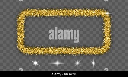 Gold Glitter Frame avec Bland Ombre isolé sur fond transparent. Abstract Texture brillant Rectangle frontière. Explosion d'or de confettis. Vect Illustration de Vecteur