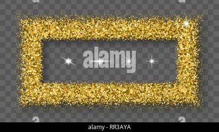 Gold Glitter Frame avec Bland Ombre isolé sur fond transparent. Abstract Texture brillant Rectangle frontière. Explosion d'or de confettis. Vect Illustration de Vecteur