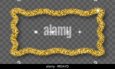 Gold Glitter Frame avec Bland Ombre isolé sur fond transparent. Abstract Texture brillant Rectangle frontière. Explosion d'or de confettis. Vect Illustration de Vecteur