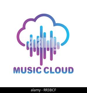 Bibliothèque de musique de Cloud, le streaming. Icône linéaire simple avec de fines lignes. Vintage Retro typographie avec effet d'impression offset. EPS 10 Illustration de Vecteur