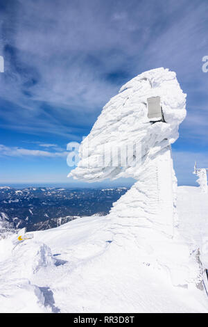 Puchberg am Schneeberg : Schneeberg, la montagne couverte de neige, sommet Klosterwappen sommet cross dans Wiener Alpen, Alpes, Niederösterreich, Autriche, un Banque D'Images