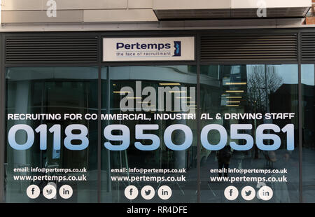 Reading, Royaume-Uni - 09 Février 2019 : La façade de Pertemps Recruitment Agency à Chatham Place Banque D'Images