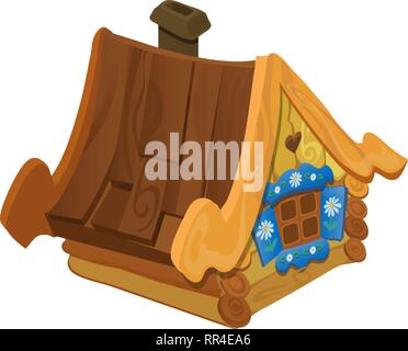 Cabane en bois village isolé sur fond blanc. Cartoon Vector illustration close-up. Illustration de Vecteur