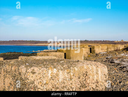 Reliques de Worlld War II : blocs de béton anti-chars avec entrée de Gosford Estate et Gosford House, Longniddry Bents, East Lothian, Écosse, Royaume-Uni Banque D'Images