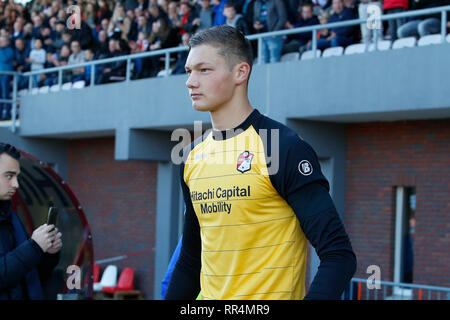 EMMEN, 24-02-2019, le stade Oude Meerdijk, saison 2018 / 2019, l'Eredivisie néerlandaise, FC Emmen gardien Kjell Scherpen pendant le match FC Emmen - Vitesse Banque D'Images