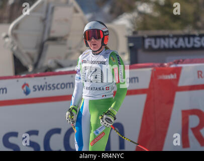 Crans-Montana, Suisse. Feb 24, 2019. Coupe du Monde de ski FIS, Mesdames Marusa FERK (SLO) effectuée à l'AUDI FIS Ski alpin super combiné de la Coupe du monde. Crédit : Eric Dubost/Alamy Live News Banque D'Images