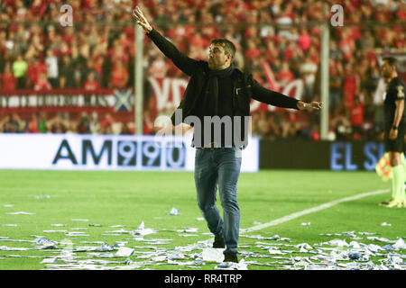 BUENOS AIRES, 23.02.2019 : Eduardo Coudet, entraîneur du Racing Club, pendant le derby entre l'Independiente et le Racing pour l'Argentine, le KF ce samedi sur le stade Libertadores de América sur Buenos Aires, Argentine. ( Crédit : Néstor J. Beremblum/Alamy Live News Banque D'Images