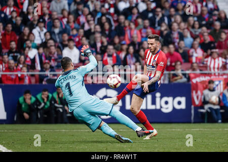 Wanda Metropolitano, Madrid, Espagne. Feb 24, 2019. La Liga football, l'Atletico Madrid contre Villareal ; Saul Niguez (Atletico de Madrid) pour le faire (2, 0) Crédit : Action Plus Sport/Alamy Live News Banque D'Images