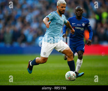 Londres, Angleterre - 23 Février, 2019 Manchester City's Sergio Aguero pendant pendant la Coupe du buffle entre Chelsea et Manchester City au stade de Wembley, Londres, Angleterre le 23 févr. 2019 Action Sport Crédit photo FA Premier League Ligue de football et les images sont soumis à licence. DataCo Usage éditorial uniquement. Pas de vente d'impression. Aucun usage personnel des ventes. Aucune UTILISATION NON RÉMUNÉRÉ Banque D'Images