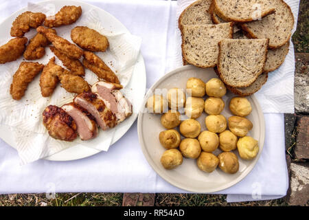 Tchèque, de gâteaux et de viande préparés pour les participants du Carnaval Carnaval - masopust, République tchèque dans village rural Banque D'Images