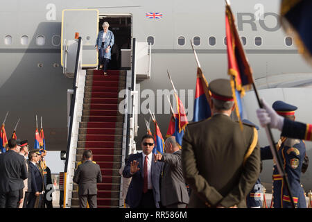 Premier ministre Theresa peut arrive à assister à l'UNION EUROPÉENNE-Ligue des États arabes sommet de Charm el-Cheikh, en Égypte. Banque D'Images