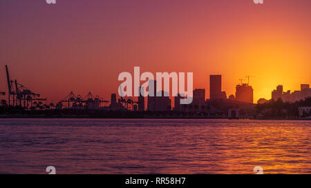 Floride Miami skyline at sunset Banque D'Images