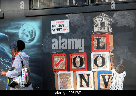 Un seul amour Street graffiti sur des capacités à Stockwell Street à Brixton, dans le sud de Londres UK KATHY DEWITT Banque D'Images