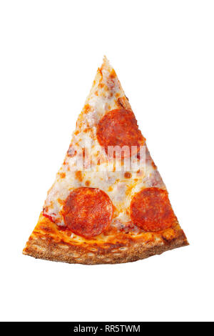 Tranche de classic original italien frais Pizza au Pepperoni, isolé sur fond blanc. Vue d'en haut. Banque D'Images