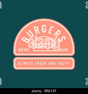 Logo burger fast food style rétro. emblème, insigne. Illustration de Vecteur