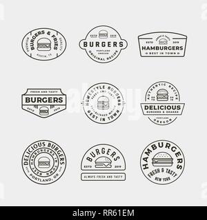 Jeu de burger logos. retro styled emblèmes fast food Illustration de Vecteur