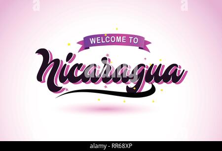 Bienvenue au Nicaragua texte créatif avec police manuscrite Purple Pink Colors Design Vector Illustration. Illustration de Vecteur