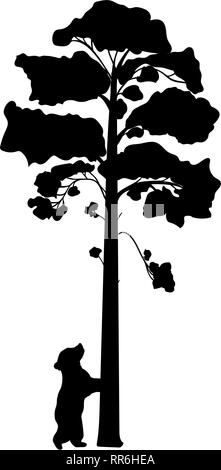 Ours Cub grimpe arbre silhouette animal. Vector Illustrator. Illustration de Vecteur