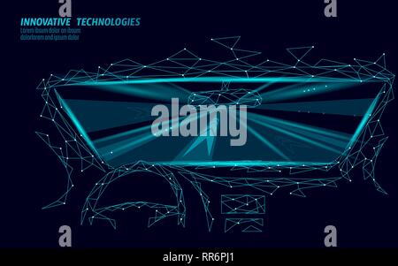 Salon voiture poly faible voir à travers le pare-brise. L'autoroute à grande vitesse fast light ray. Triangle polygonale géométrique rendu 3D innovantes automobile Illustration de Vecteur