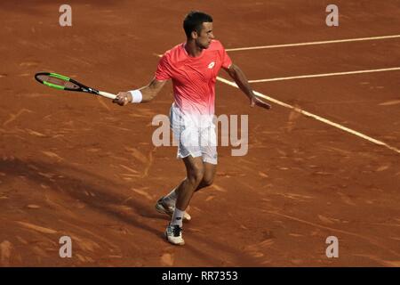 Rio de Janeiro, Brésil, 24 février 2019. Laslo Djere (SRB) dans la finale, il a défait Félix Auger-Aliassime (CAN), la gagnante 2019 Ouvert Rio 500 ATP. Banque D'Images