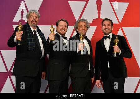 LOS ANGELES, CA. 24 février 2019 : Paul Lambert, Ian Hunter, Tristan Myles & J.D. Schwalm lors de la 91e Academy Awards au Kodak Theater. Photo : Paul Smith/Featureflash Crédit : Paul Smith/Alamy Live News Banque D'Images