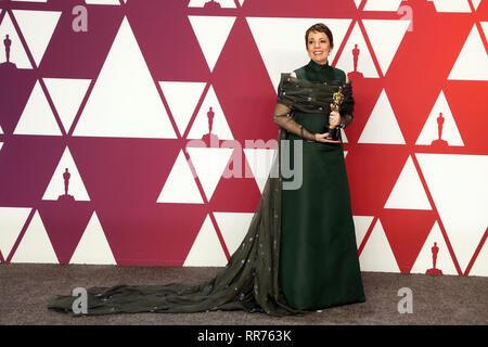 Hollywood, Californie, USA. Feb 24, 2019. Olivia Colman dans la salle de presse lors de la 91e assemblée annuelle de remise des oscars à Hollywood et Highland le 24 février 2019 à Hollywood, Californie. Credit : Faye Sadou/media/Alamy Punch Live News Banque D'Images