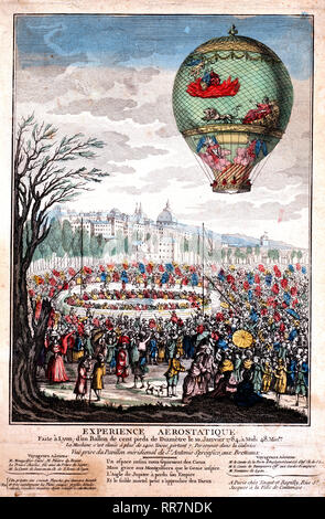 Ballon, Le Flesselles Ordre croissant sur Lyon, France, le 19 janvier 1784, transportant sept passagers, y compris Joseph Montgolfier et Jean François Pilâtre de Rozier Banque D'Images