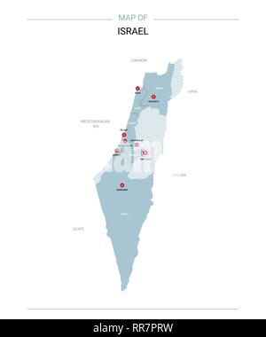 Israël carte vectorielle. Modèle modifiable avec les régions, les villes, les axes rouge et bleu sur fond blanc de surface. Illustration de Vecteur