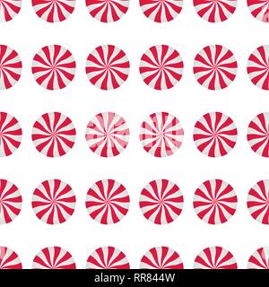 Peppermints Crème Bonbons modèle vectoriel continu. Tourbillons rouge et blanc isolé sur fond blanc. Illustration des bonbons de Noël Illustration de Vecteur