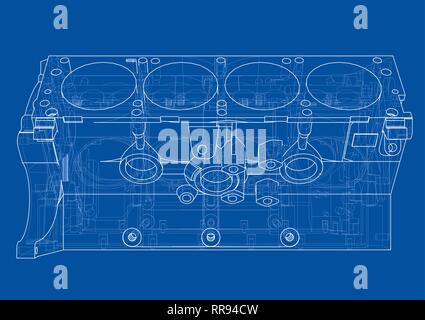 Croquis du bloc moteur. Le rendu 3D de vecteur Illustration de Vecteur