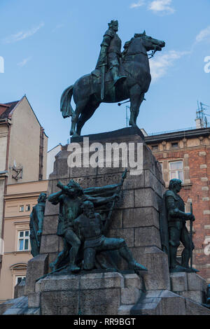 Le Monument Grunwald, Cracovie. Władyslaw roi Jagellon à califourchon sur son cheval Banque D'Images