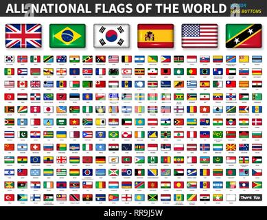 Tous les drapeaux nationaux du monde . Bouton bombé brillant et design ratio 4 : 6 . Vecteur d'éléments Illustration de Vecteur