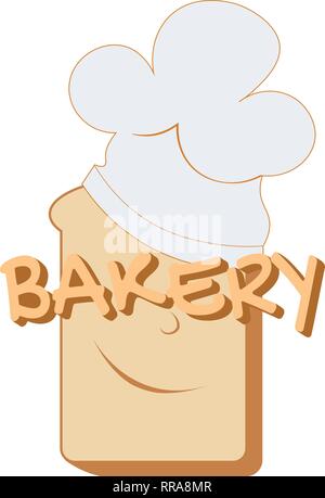 Smiling morceau de pain dans un bouchon du chef avec l'inscription bakery Illustration de Vecteur