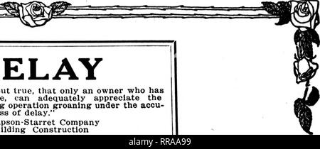 . Les fleuristes [microforme] examen. La floriculture. D'IRVINGTON-BOSTON New York maintenant JE JE Litde Bldg.. "Retard Il est regrettable mais vrai, que seul un propriétaire qui a eu l'expérience, peut apprécier adéquatement la tragédie d'une construction opération grogne" dans le cadre de la perte financière accumulé de retard." Thompson-Starret Bâtiment Entreprise de construction dans le grand New York quotidiens, l'annonce ci-dessus * récemment apparu.• Société Thompson-Starret sont l'une des plus grandes préoccupations de construction générale dans le pays. Peu importe si c'est un pont de mammouth, du contrat ou d'un énorme gratte-ciel, il est Banque D'Images