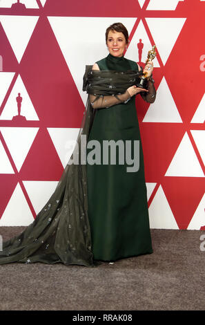Hollywood, Californie, USA. Feb 24, 2019. Olivia Colman, lors de la 91e académie annuelle Récompenses Presse à Hollywood et Highland le 24 février 2019 à Hollywood, Californie. Credit : Faye Sadou/media/Alamy Punch Live News Banque D'Images