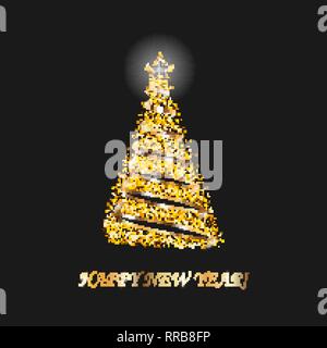 Arbre de Noël 3d pour carte. Fond noir. Arbre de Noël comme symbole de bonne année, Joyeux Noël Maison de célébration. Décoration Sparkle Illustration de Vecteur