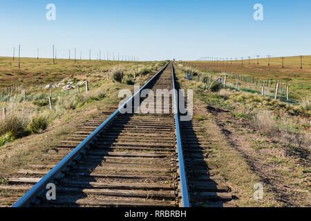 Trans-Mongolian Railway, chemin de fer à voie unique dans la steppe de Mongolie Banque D'Images