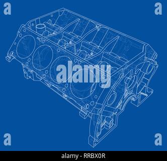 Croquis du bloc moteur. Le rendu 3D de vecteur Illustration de Vecteur