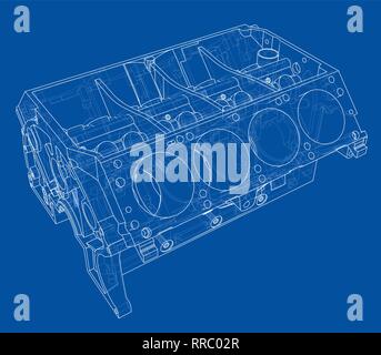 Croquis du bloc moteur. Le rendu 3D de vecteur Illustration de Vecteur