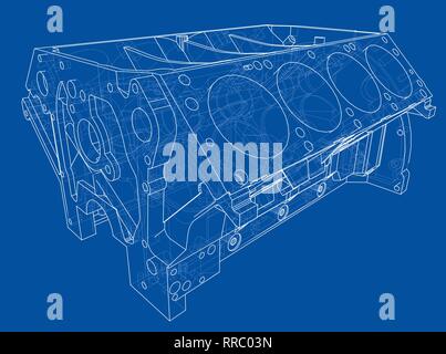 Croquis du bloc moteur. Le rendu 3D de vecteur Illustration de Vecteur