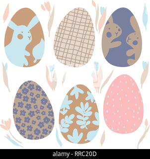 Les oeufs de Pâques colorés Doodle Set de décorations. Les fleurs du printemps. Des couleurs vives. Super pour carte postale, tissu, Idées vacances Illustration de Vecteur
