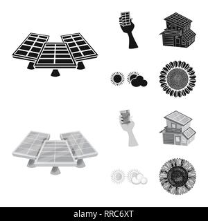 ,Générateur,bâtiment,nuage,tournesol,électricité,batterie,soleil,bleu,réflexion,léger,production,maison,ciel,chaleur,cellule énergies,business,soleil,modernes,,météo,verre,été,thermique,chaud,construction,Environnement,plantes,gare,technologie,innovation,bio,nature,panneau solaire,vert,énergie,soleil,set,icône,,illustration,collection,isolé,design,graphisme,élément vecteur vecteurs,signer , Illustration de Vecteur