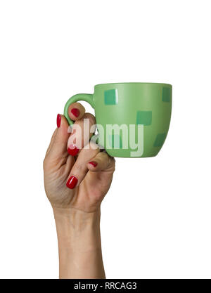 Le café, tasse, mugs, femme, manucure, briser, isolé Banque D'Images