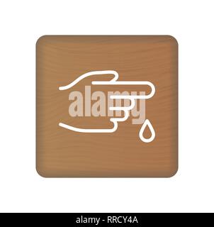 Doigt avec l'icône vecteur d'une goutte de sang. Style linéaire signe Pour Concept mobile et Web Design. Symbole du don de sang, le logo Illustration sur des blocs de bois Illustration de Vecteur