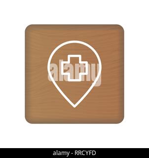 L'icône de l'hôpital sur des cales en bois isolé sur un fond blanc. Vector Illustration. Illustration de Vecteur