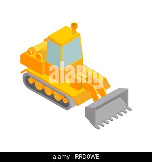 Style isométrique bulldozer isolés. Agrimotor 3d du modèle. Vecteur du tracteur Illustration de Vecteur