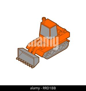 Style isométrique tracteur isolé. Modèle 3D Agrimotor vecteur bulldozer. Illustration de Vecteur